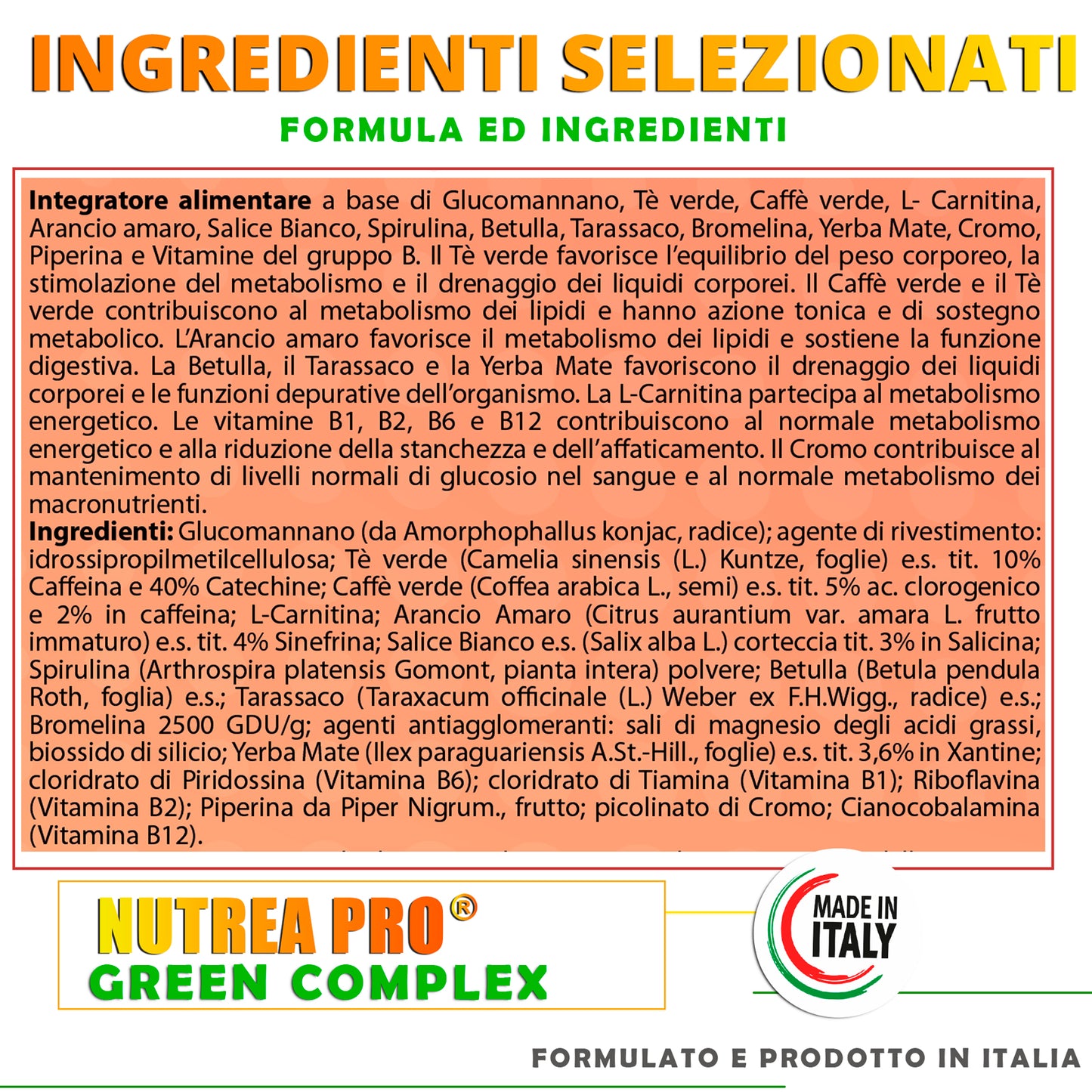 NUTREA PRO® Brucia Grassi Green Complex | Bruciagrassi Naturale con 17 piante efficaci | Attiva il Metabolismo | Riduci la Fame | Drena i Liquidi in eccesso | 120 cps senza Glutine