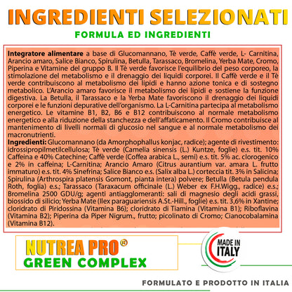 NUTREA PRO® Brucia Grassi Green Complex | Bruciagrassi Naturale con 17 piante efficaci | Attiva il Metabolismo | Riduci la Fame | Drena i Liquidi in eccesso | 120 cps senza Glutine