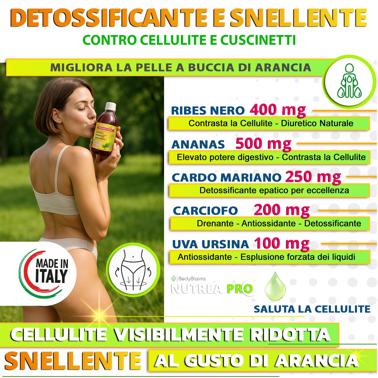 NUTREA PRO® Drenante Liquido | Formula Concentrata con 11 Estratti Naturali | Drena i Liquidi in Eccesso | Sgonfia Addome e Gambe | Supporta Depurazione e cellulite | 500 ml Senza Glutine