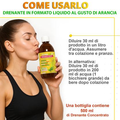NUTREA PRO® Drenante Liquido | Formula Concentrata con 11 Estratti Naturali | Drena i Liquidi in Eccesso | Sgonfia Addome e Gambe | Supporta Depurazione e cellulite | 500 ml Senza Glutine